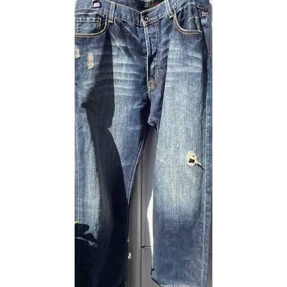 Vintage Ed Hardy Denim Jeans Distressed Look Designer Fashion Mens Size 40x32 - Picture 2 of 15